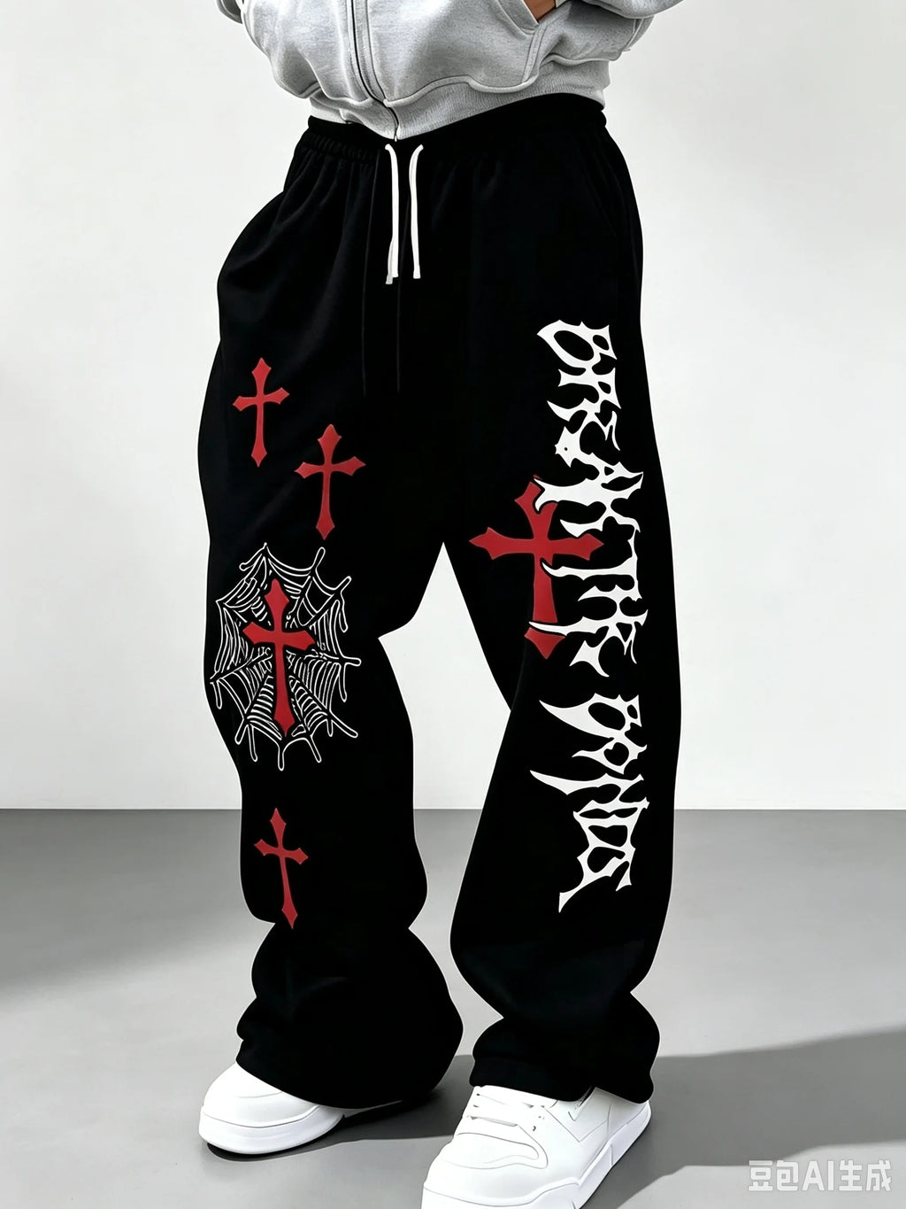 2026 Summer Gothic Vertical Graphic Wide Leg Sweatpants Drawstring Loose Straight Baggy Y2K Dark Punk Men Women Streetwear Pants