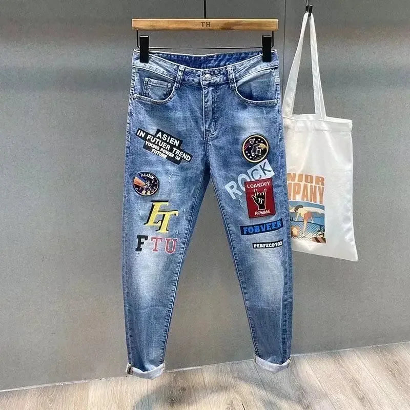 New Arrival High Quality KPOP Splicing Men's Designer Work Pants Jeans Grey Patchwork Korean Fashion Men Luxury Casual Pants