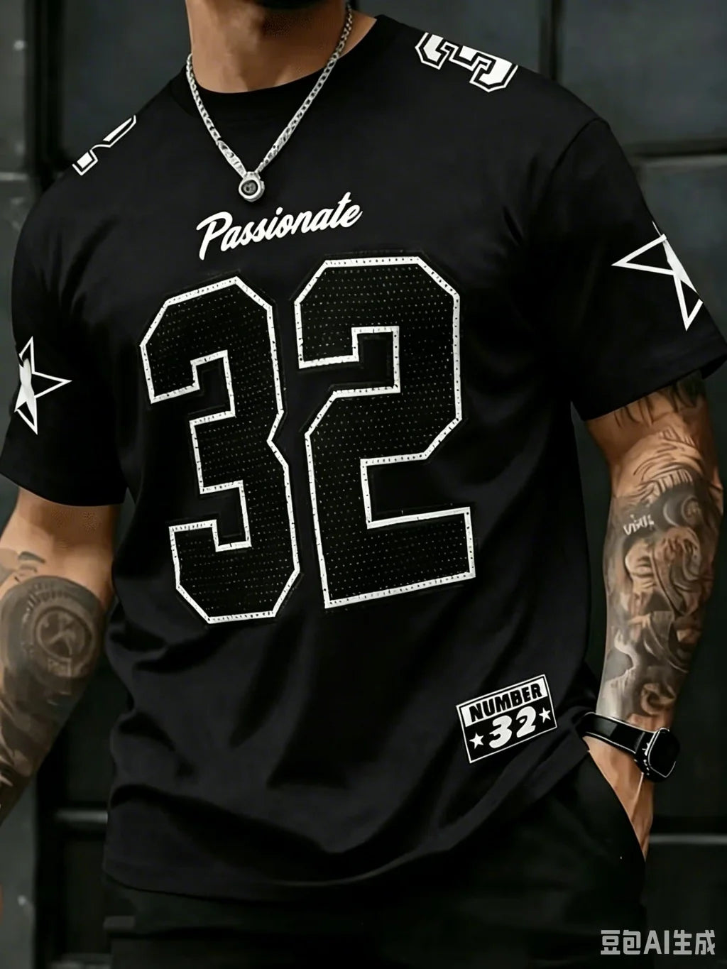 Mens Number 32 Print TShirt American Vintage Style Streetwear Color Block Design Trendy Casual Tee Soft Comfortable Men Clothing