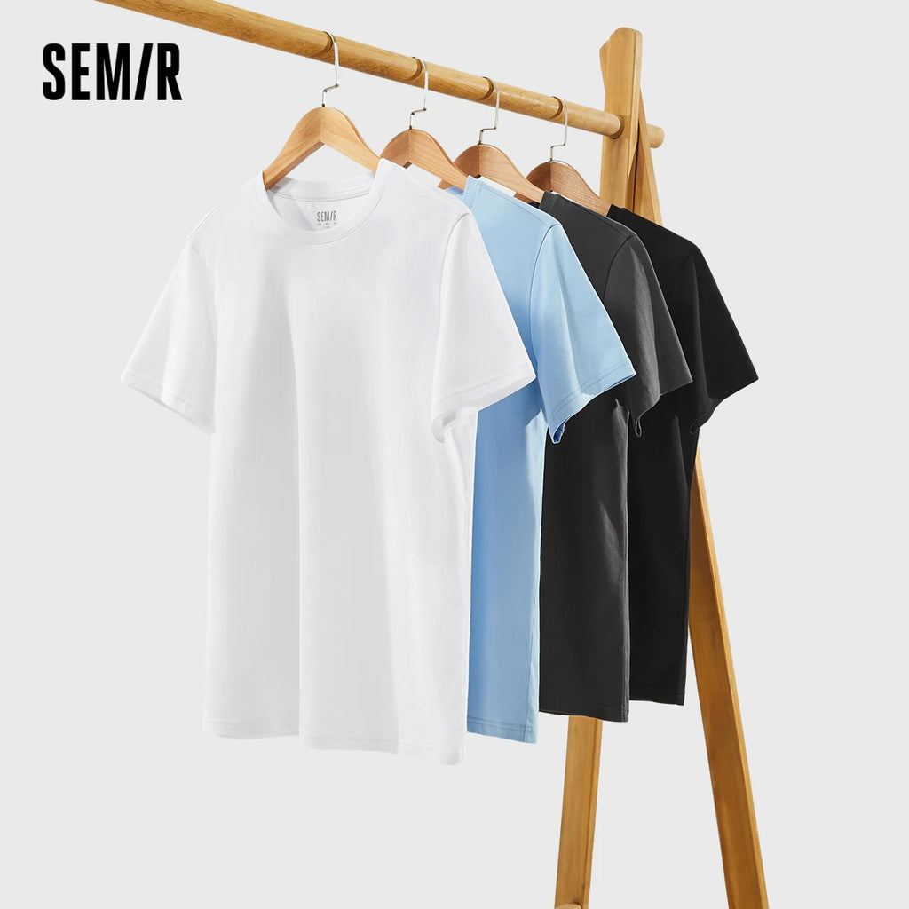 Semir Short Sleeve Men T-Shirt Cotton 2025 Summer New Man Clothing Thin And Versatile T Shirt Couples Solid Color Tops