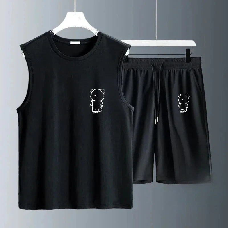 Summer Men's Clothing Fashion Casual Basketball Suit Street Sportwear 2 Piece Breathable Short Sleeve T-Shirt+Jogging Shorts Set