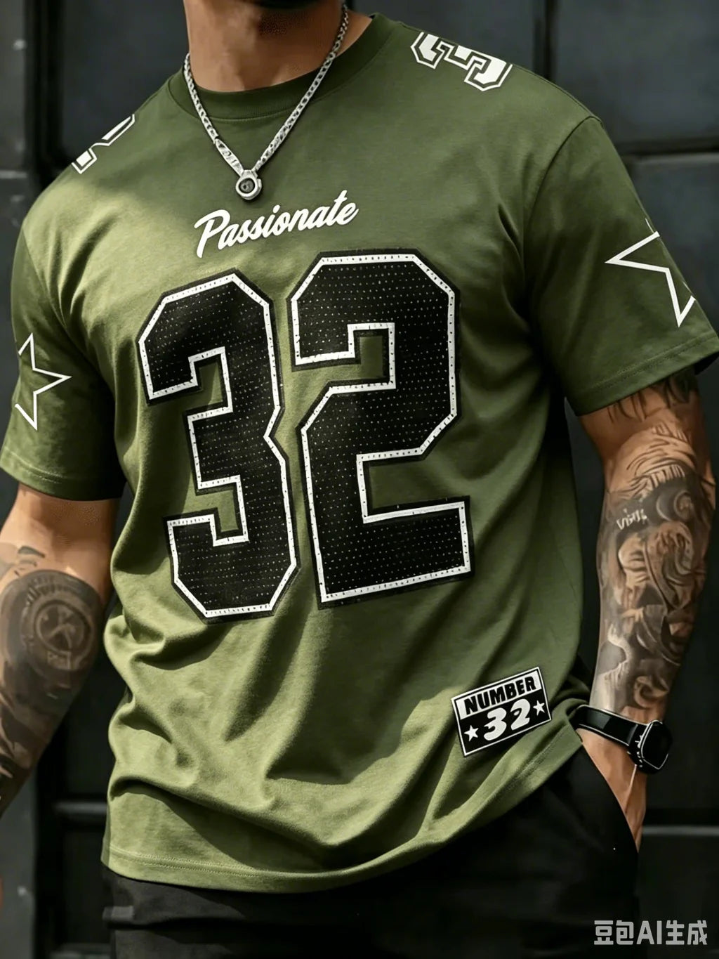 Mens Number 32 Print TShirt American Vintage Style Streetwear Color Block Design Trendy Casual Tee Soft Comfortable Men Clothing