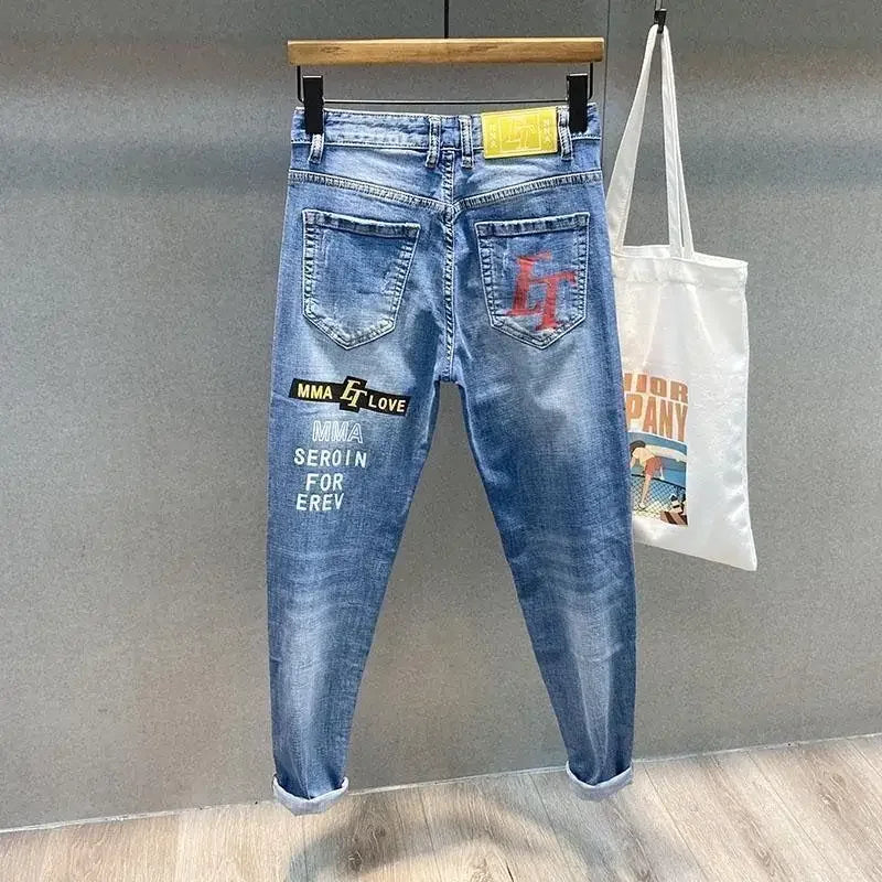 New Arrival High Quality KPOP Splicing Men's Designer Work Pants Jeans Grey Patchwork Korean Fashion Men Luxury Casual Pants