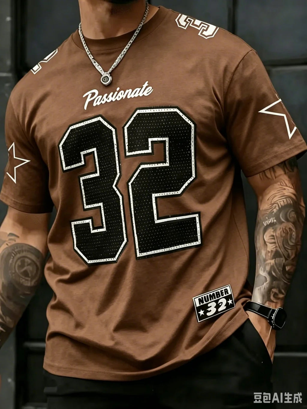 Mens Number 32 Print TShirt American Vintage Style Streetwear Color Block Design Trendy Casual Tee Soft Comfortable Men Clothing