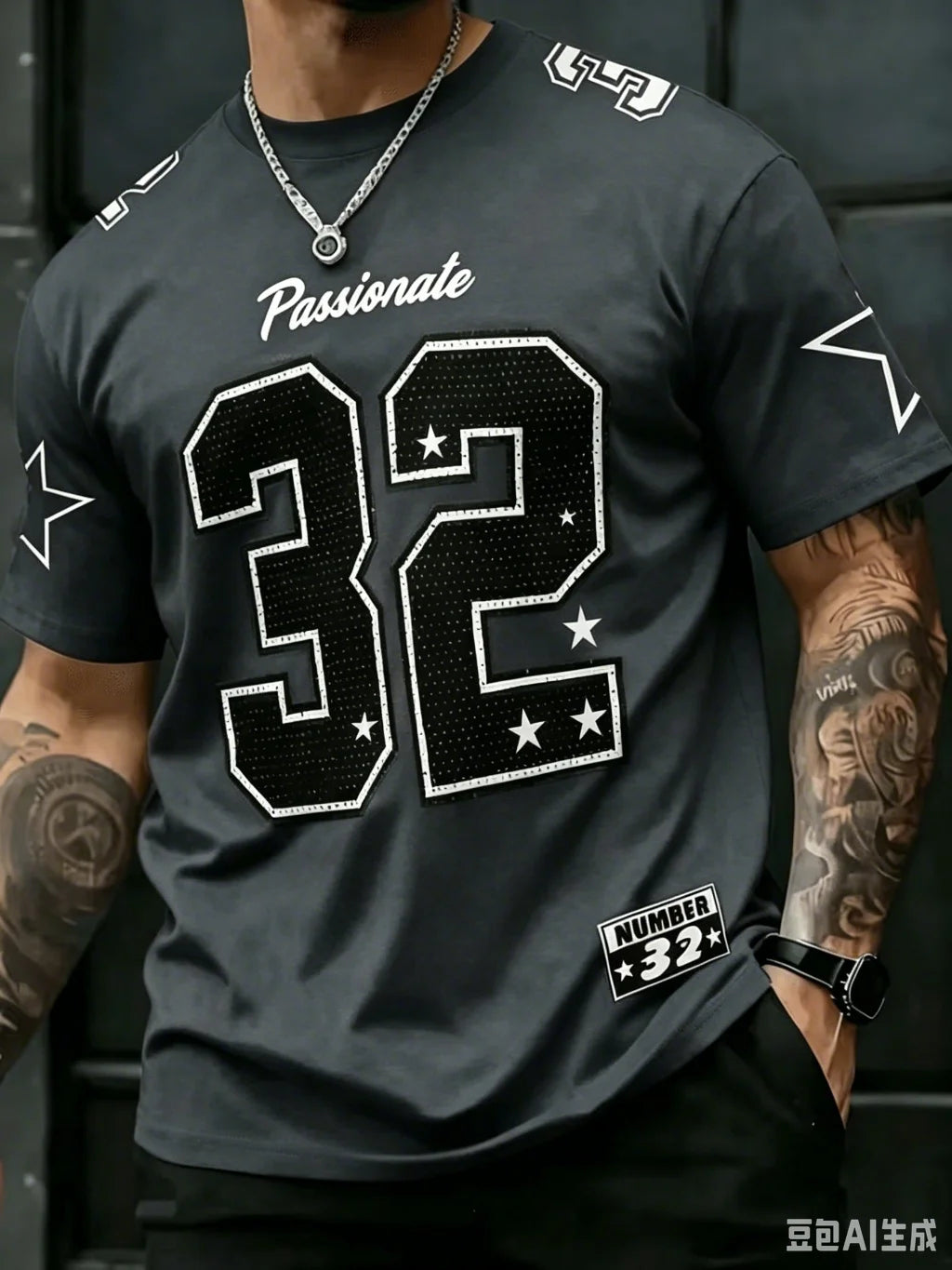 Mens Number 32 Print TShirt American Vintage Style Streetwear Color Block Design Trendy Casual Tee Soft Comfortable Men Clothing