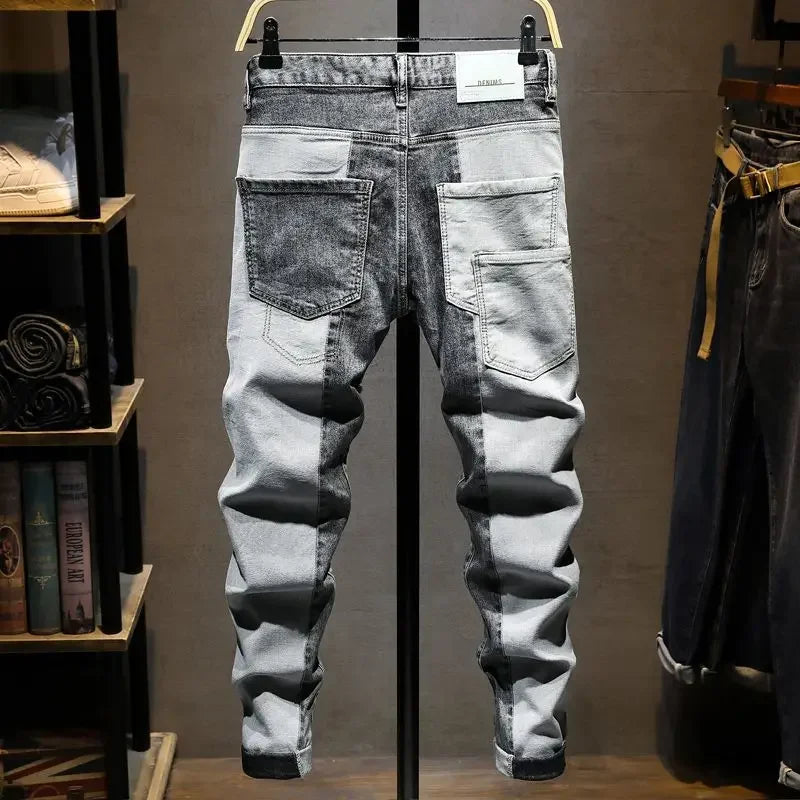 New Arrival High Quality KPOP Splicing Men's Designer Work Pants Jeans Grey Patchwork Korean Fashion Men Luxury Casual Pants