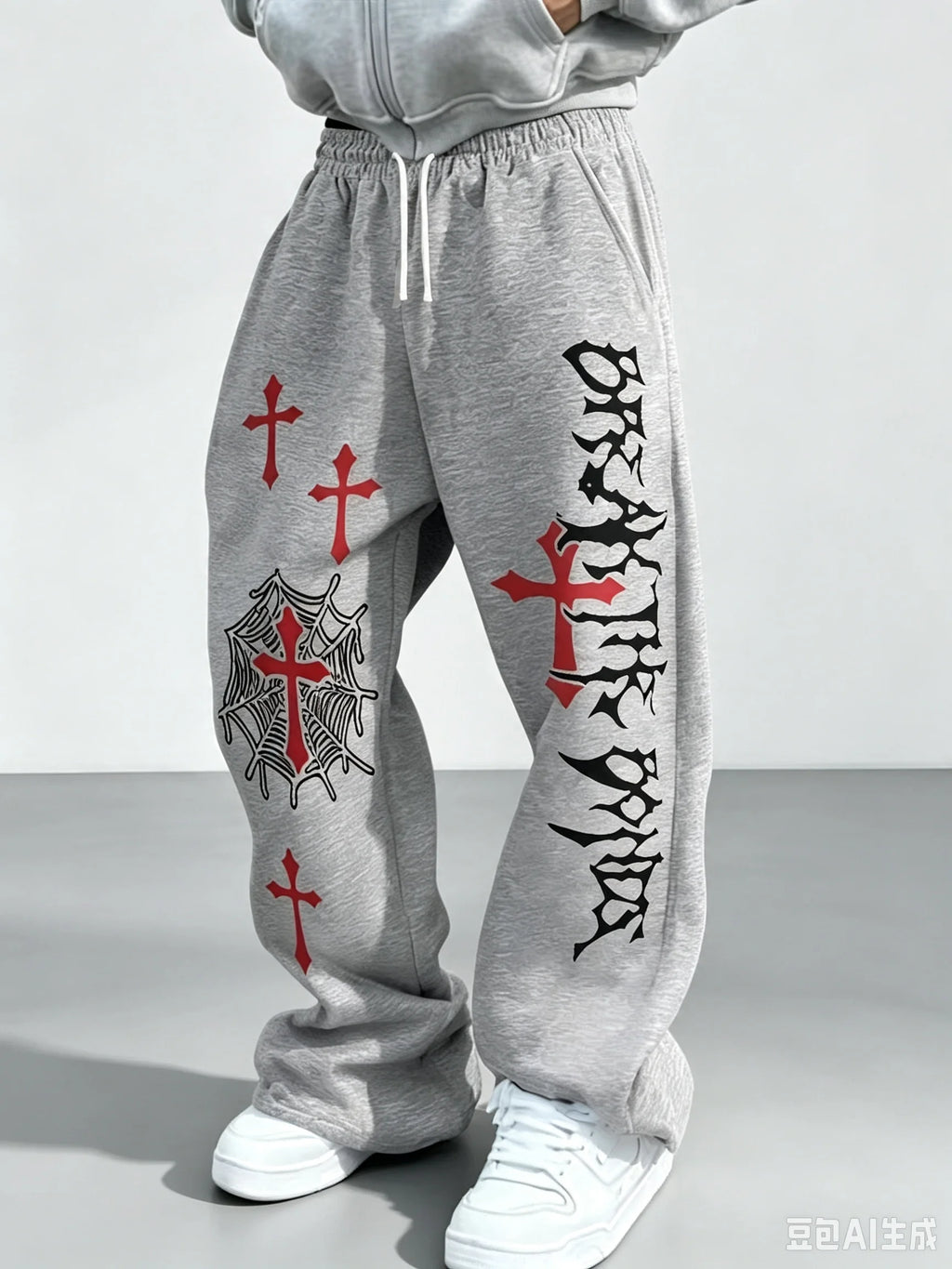 2026 Summer Gothic Vertical Graphic Wide Leg Sweatpants Drawstring Loose Straight Baggy Y2K Dark Punk Men Women Streetwear Pants