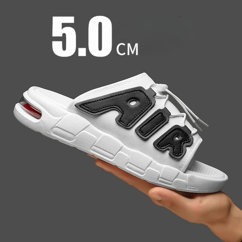 Men Thick Sole AIR Summer Beach Slides Bathroom Anti Slip Slipper Soft Sandals Simplicity Ultra Light Letter Shoes Men Slippers